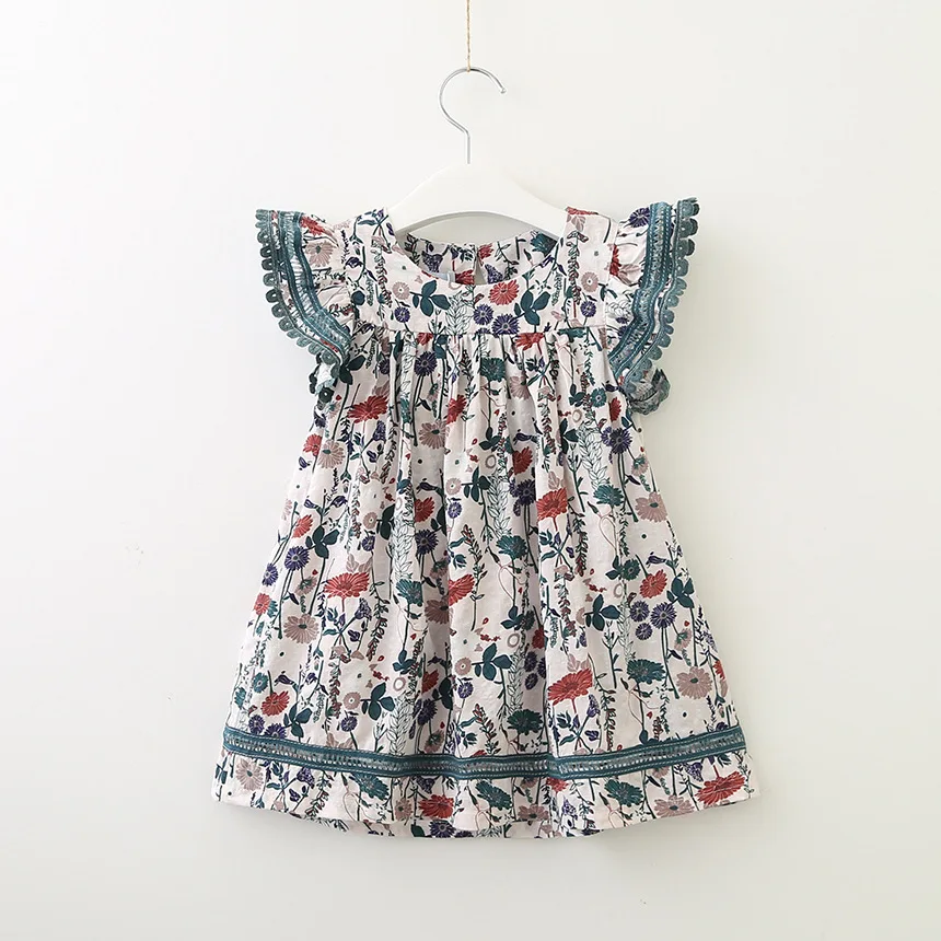 2021 summer new design girls dress petar sleeve lovely floral baby frock for girl