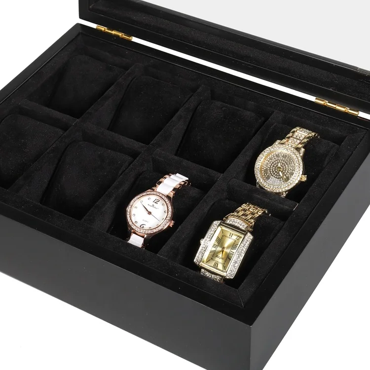 Factory Wholesale Wooden 8-Slot Watch Box Removable Watch Pillow Watch Display Case with Large Glass Lid