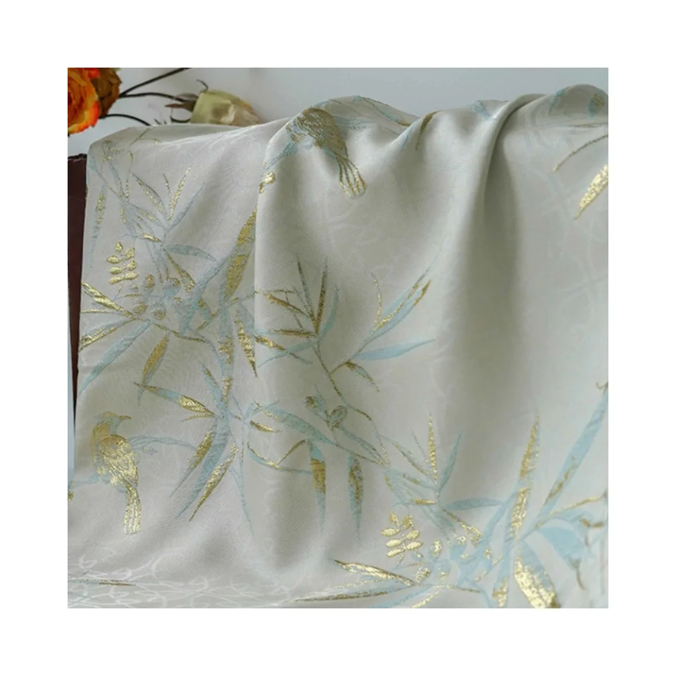 Newly Designed Chinese Style Classic Jacquard Fabric Gold Silk Bamboo Leaf Anti-Static Brocade for Summer Dress Mattress Use