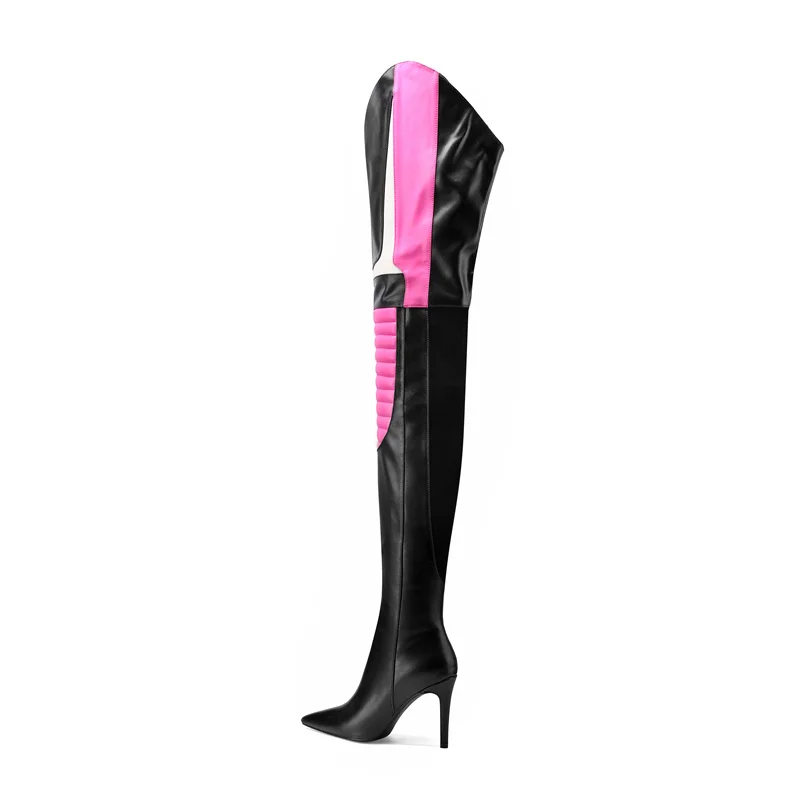 New pointed toe thin heels over the knee boots winter street sporty style Down knee protection thigh high boots 2024