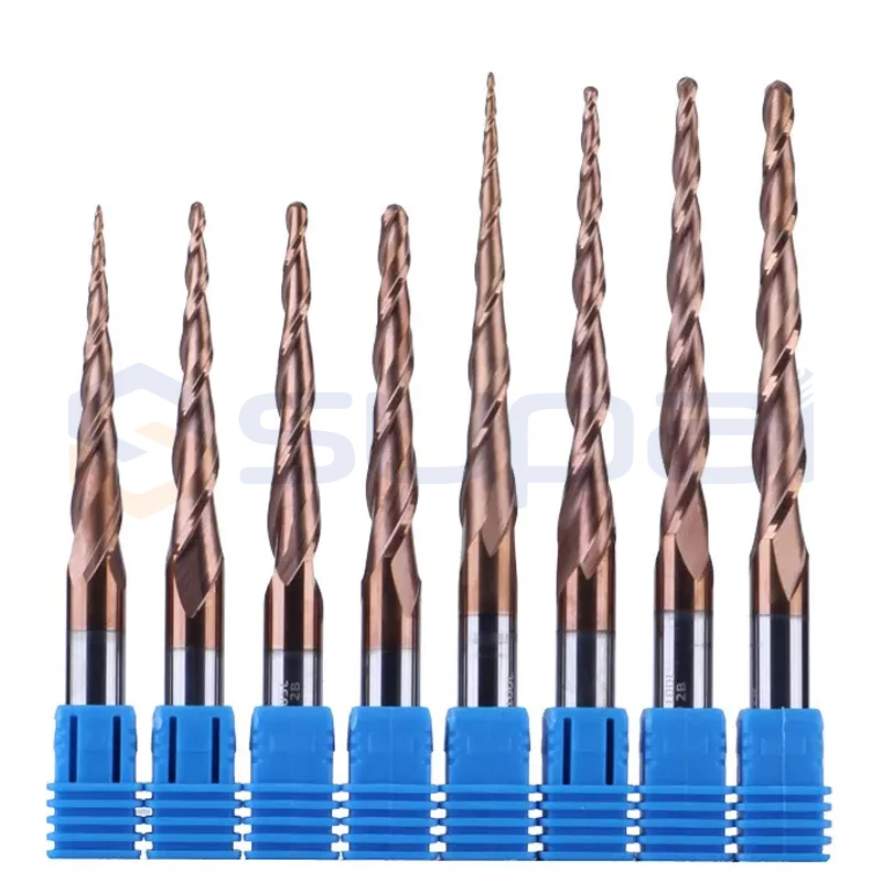 SUPAL Nose End Mills CNC Taper Ball End Mill Carbide Tungsten R0.25mm-r2mm Cutting Tools Thread Cutting Machine CNC Process
