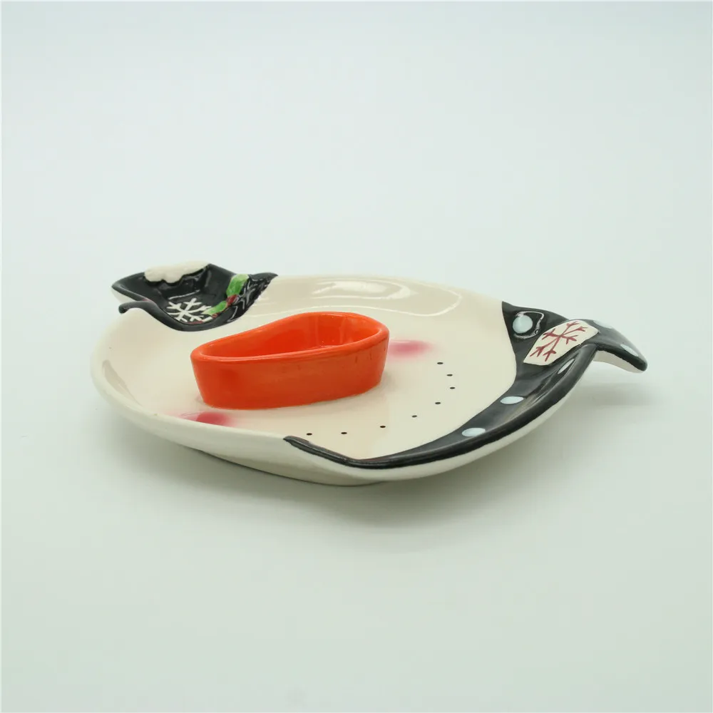Wholesale ceramic plates christmas snowman food plate dish with high quality holiday decoration