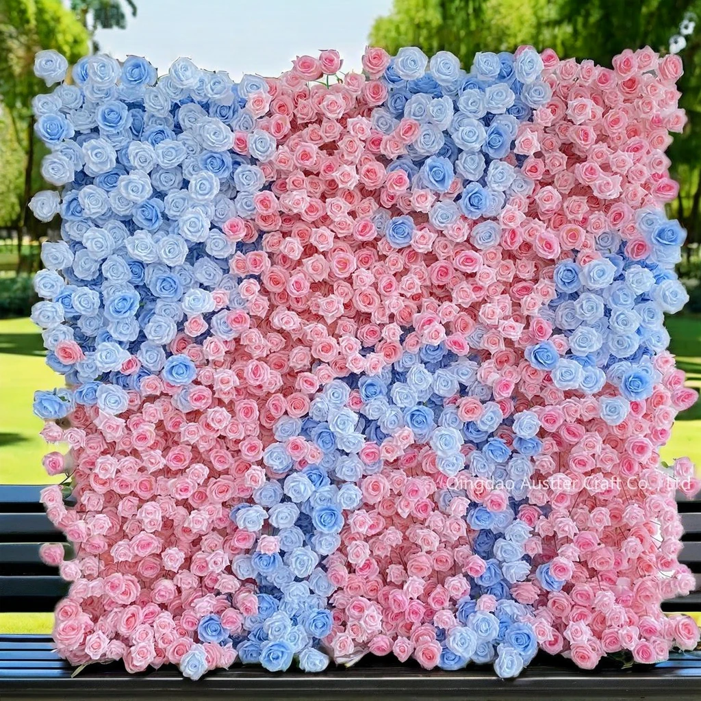 Wedding Stage Decor Floral Background Mat 3D Roll Fabric Artificial Rose Flower Wall Pink Silk for Christmas and Graduation