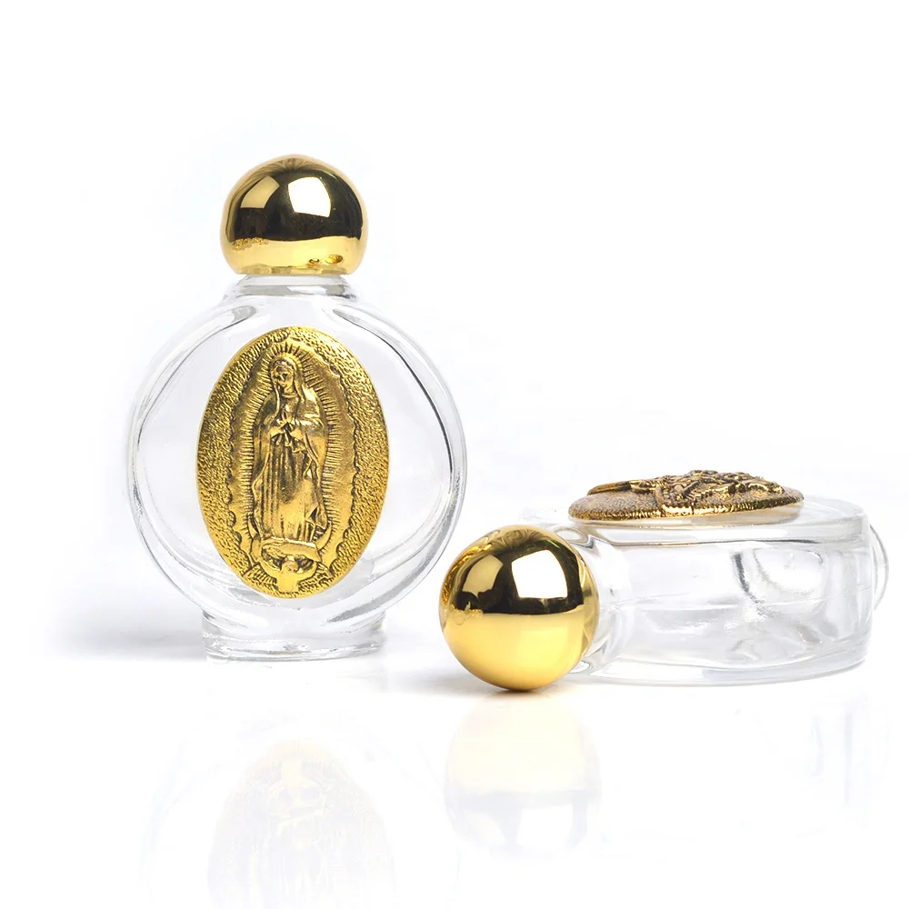 Стеклянная бутылка для воды с золотыми фигурами религиозных святых 15 мл