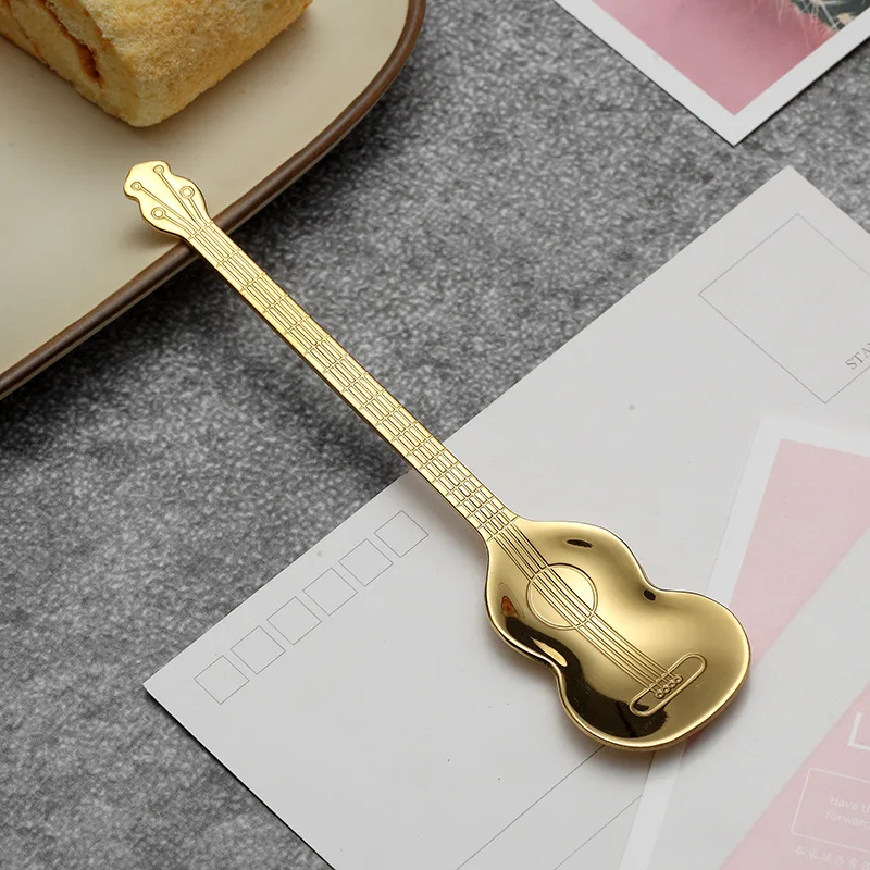 Stainless Steel Spoon Creative Fashion Guitar Shape Mixing Spoon Restaurant Coffee Dessert Ice Spoon