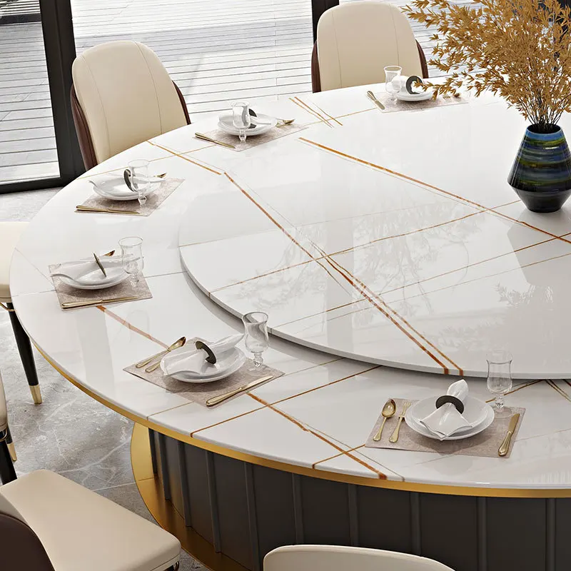 Customized European-Style Round Table Solid Wood Carving Luxury Villa Dining Room Furniture