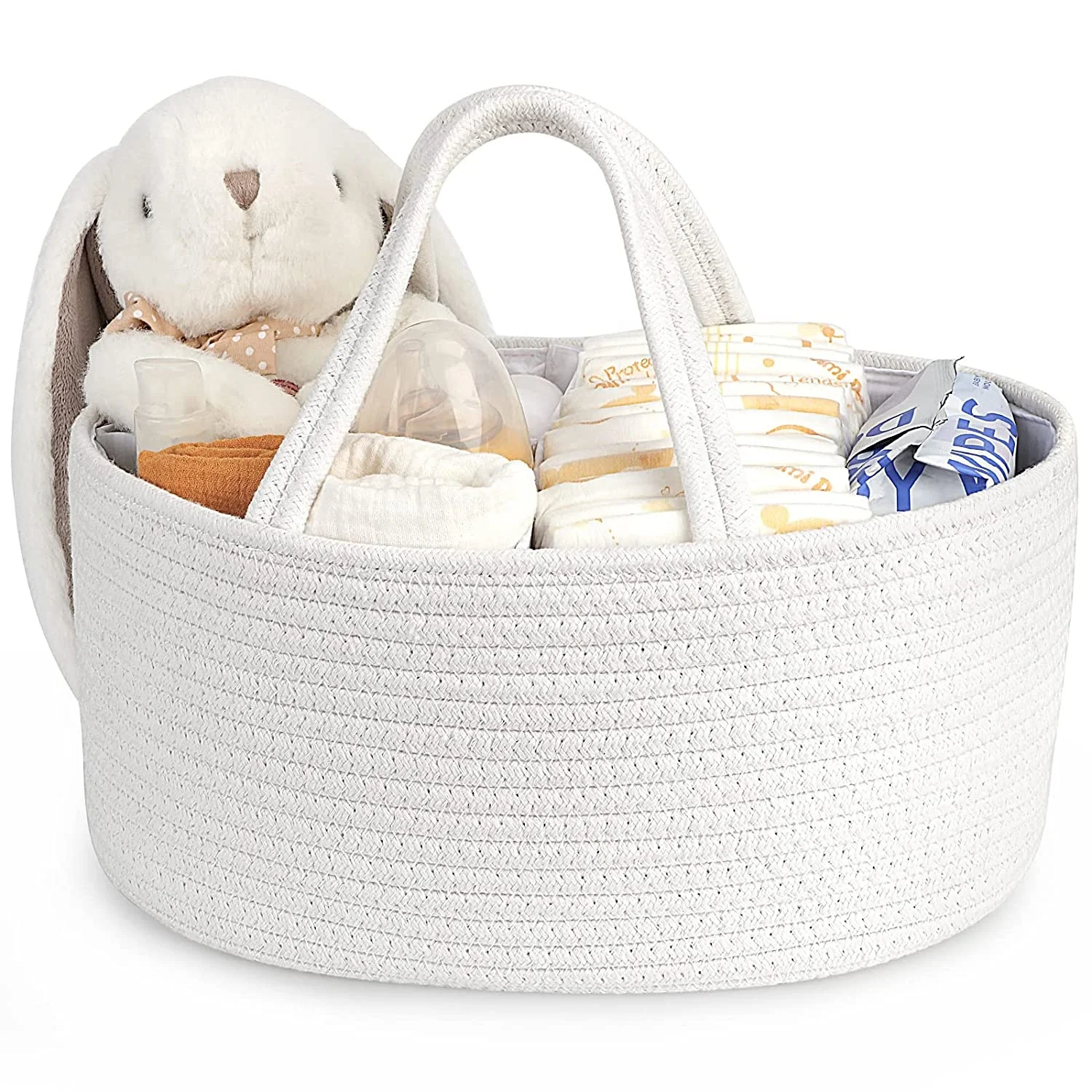 Luxury Pure White Portable Baby Diaper Organizer Large Capacity Cotton Rope Diaper Basket Baby Diaper Bag