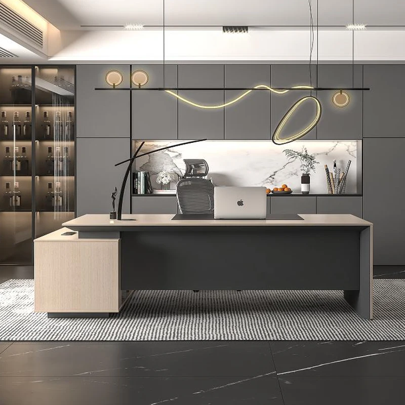 Modern Office Furniture L Shape MDF Melamine Wooden Manager Executive Desk