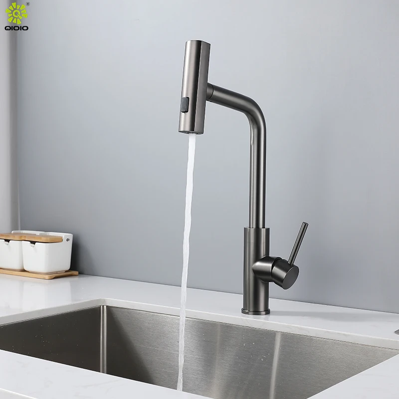 cascade 304 SS pull out  kitchen faucet three functional spray waterfall outlets  flying rain  inox sink mixer