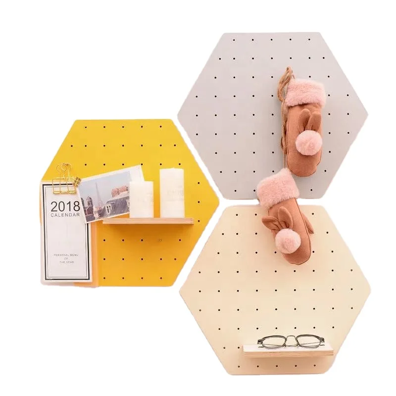 Home Mounted Wall Hanging Storage Display Shelf Kitchen Bar Bedroom Living Room Decorative Wooden Pegboard Wall Organizer