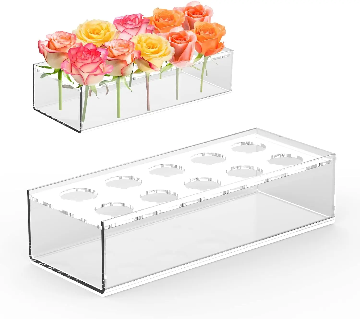 Acrylic Flower Vases - Clear Floral Centerpiece for Dining Table,9.87 Inch Clear Acrylic Flower Vase Rectangular 10 Hoels
