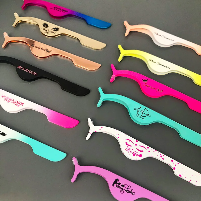 Пользовательский логотип бренда розовые золотые ресницы Аппликатор Пинцет для ресниц