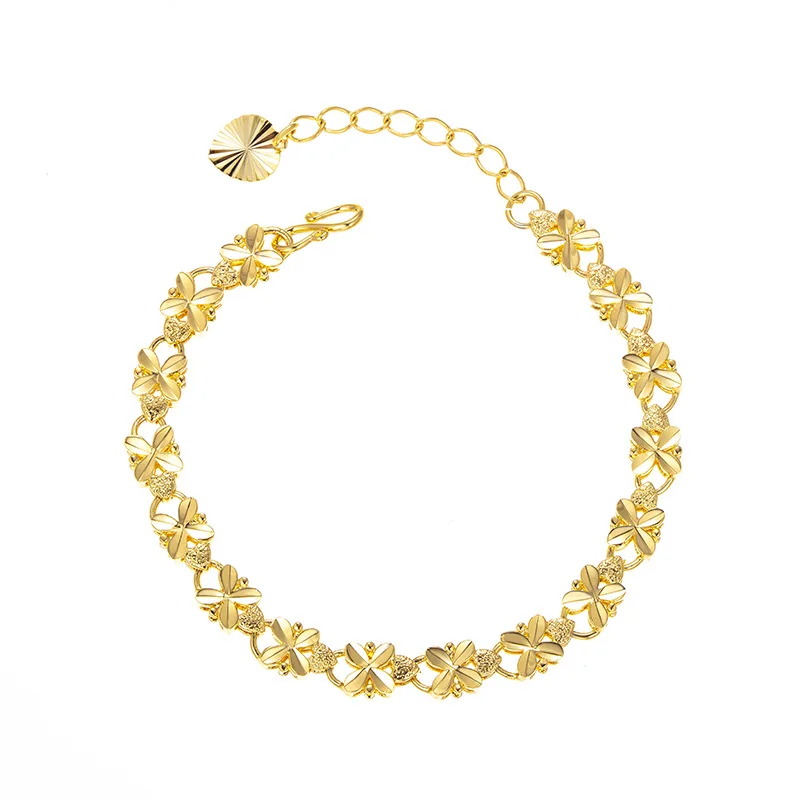 Unisex  Link women 24 k gold chain Bracelet flower with leaf  heart Waterproof Adjustable Bracelet for Men Jewelry