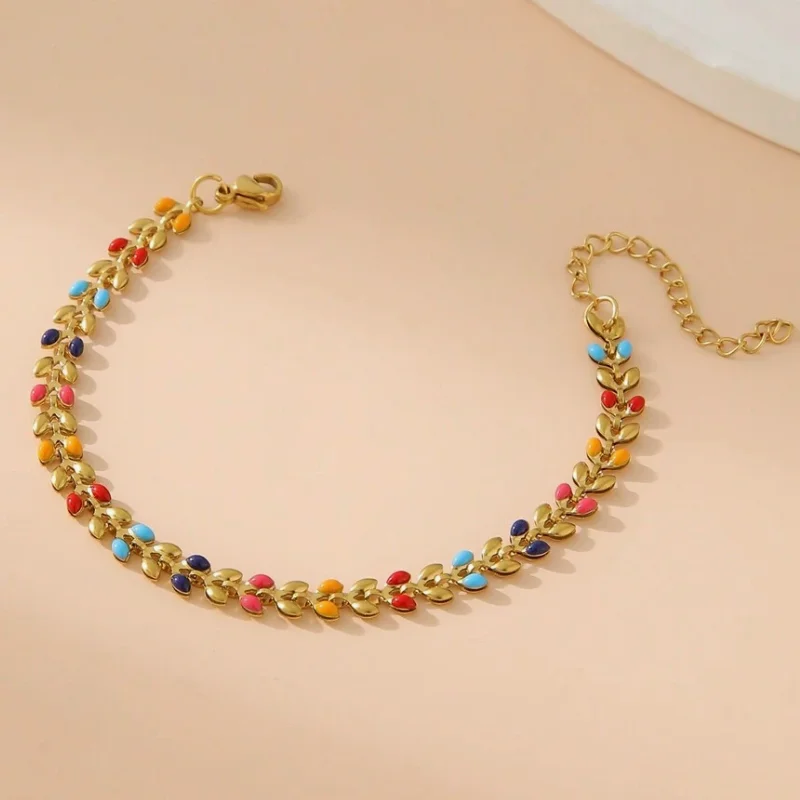 Tarnish Nickel-Free 18k Gold Fashion Jewelry Bracelet Stainless Steel Dainty Leaf Oil Drop Chain Bracelet For Women Daily Wear