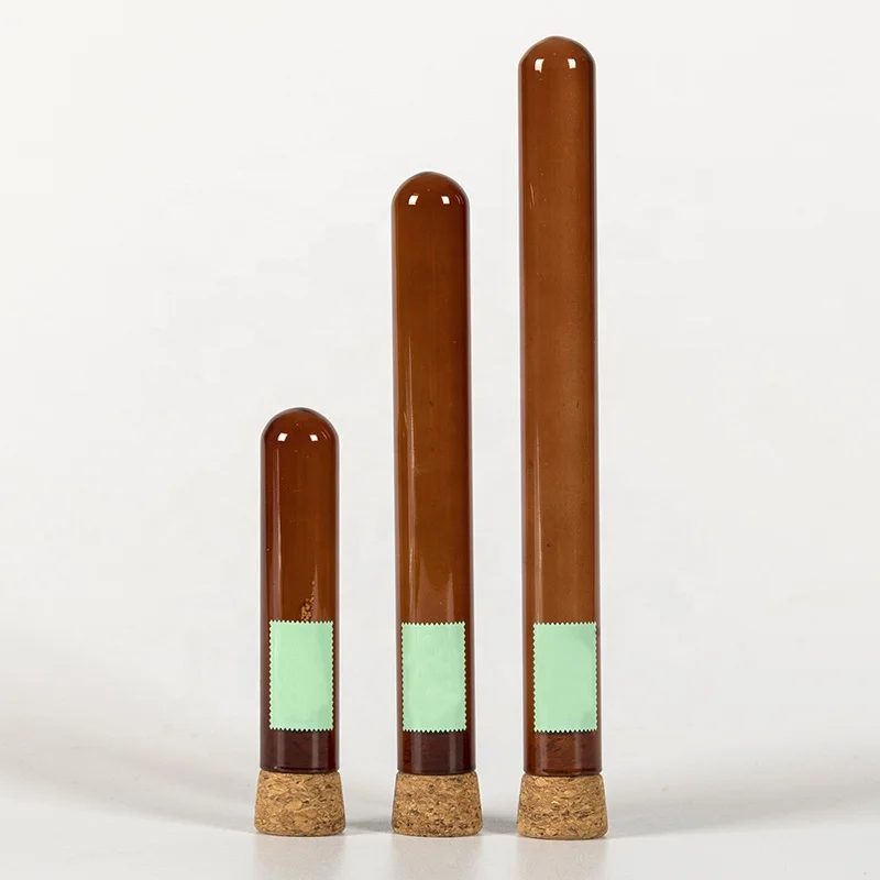 D15mm amber&clear Borosilicate glass tube with airtight wooden cork for dry flower&candy&spices