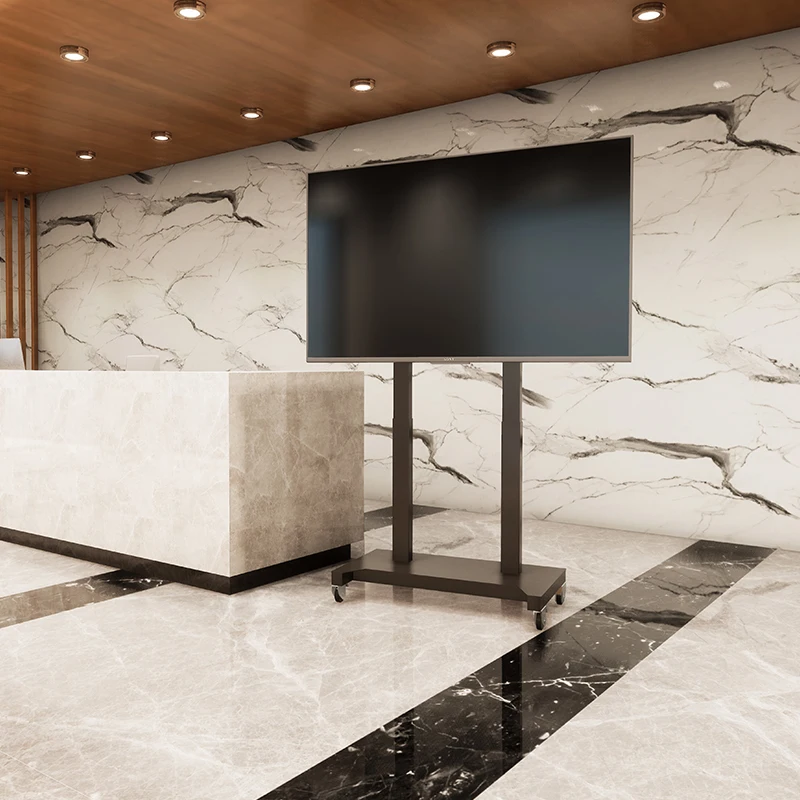 Floor Stand Remote Control Motorized Up To Down Tv Lift Mobile Electric Tv Trolley Cart Height Adjustable