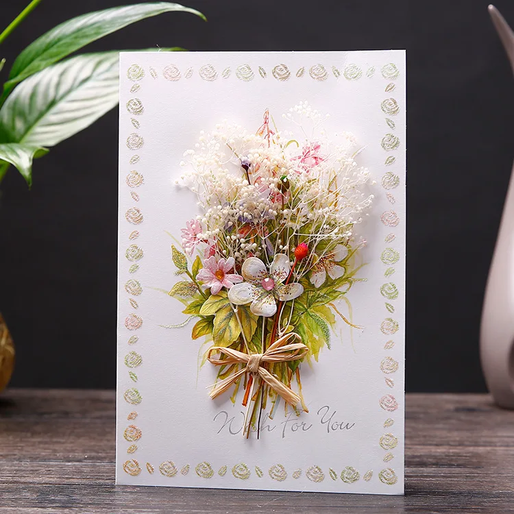 Elegant Greeting Flower Card Vintage Frames Floral Holiday Gift Dried Flower Card And Envelope Set