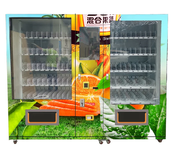 24 Hours Self Service Vending Machine Double Cabinet Big Capacity Spiral Pring/Belt Conveyor For Food Drinks