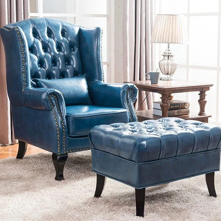 High quality American style wooden antique leather lounge single sofa chair yellow