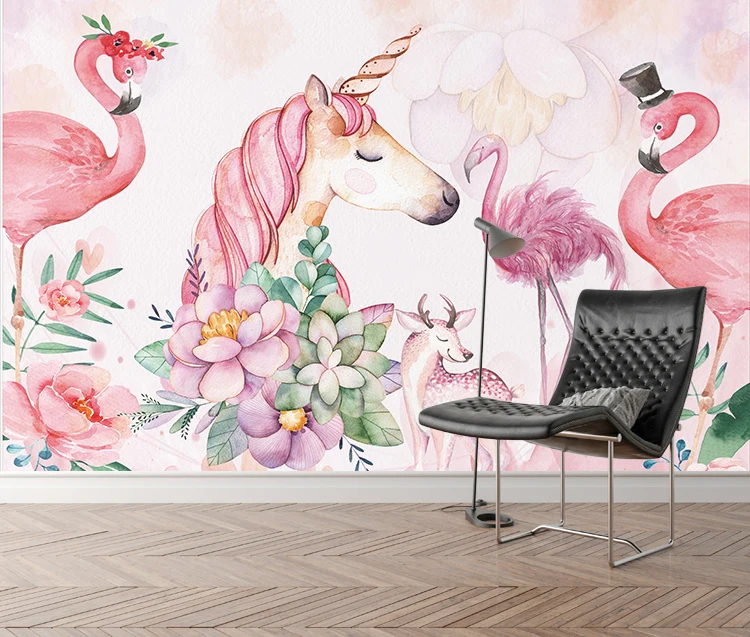 Скандинавский Фламинго Единорог девушка Настенная роспись детская комната фон обои домашний декор