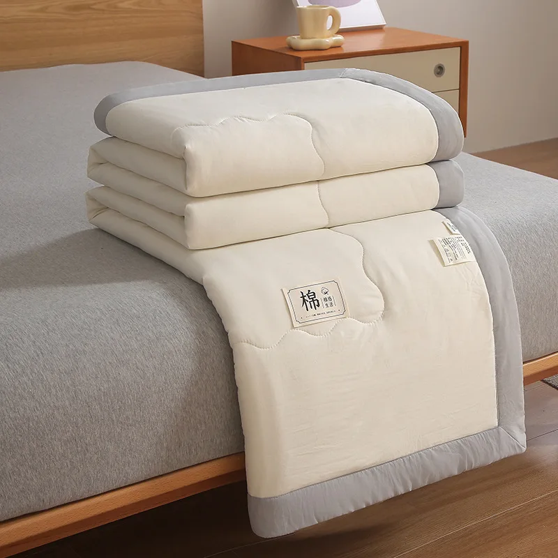 Handmade King Queen Size Quilt Set Spring Season Cotton Linen Soy Fiber Waxed Quilt Air Conditioning Soft Made Bamboo Polyester