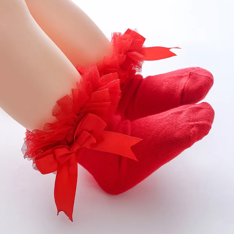 
2021 Autumn Spanish girl fluffy mesh gauze double bow princess lace sock dress school performance socks 2-7 years old 