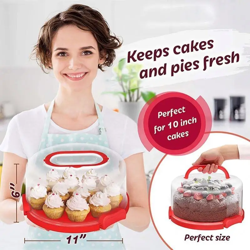 Cake Carrier & Server- Portable Locking Pretension Storage Container Box, Cupcake Carrier Case