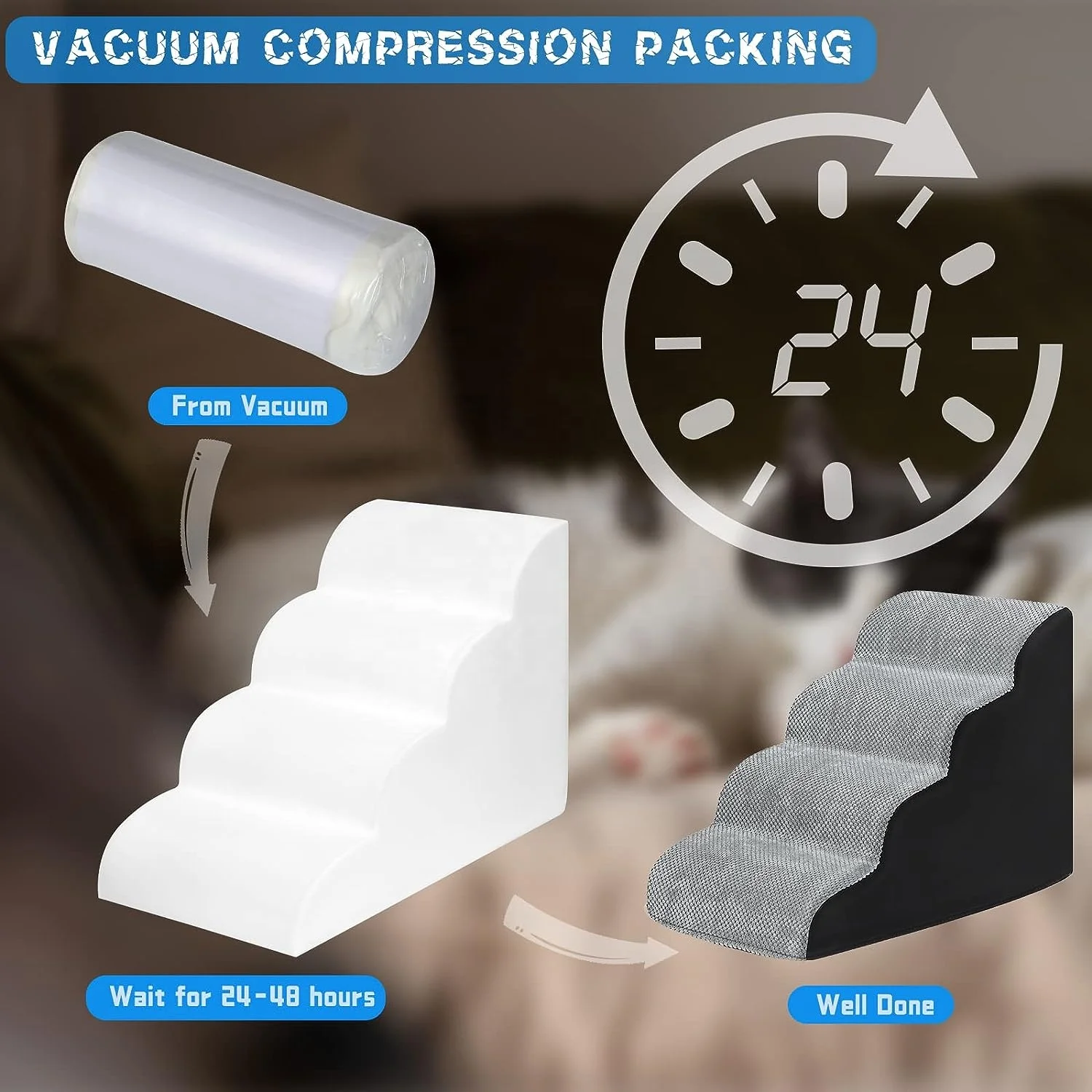 4 Tiers Extra Wide Foam Pet Dog Steps Ramp for Short Leg Dogs | Non-slip High Density Foam Dog Stairs for Climbing Bed or Couch