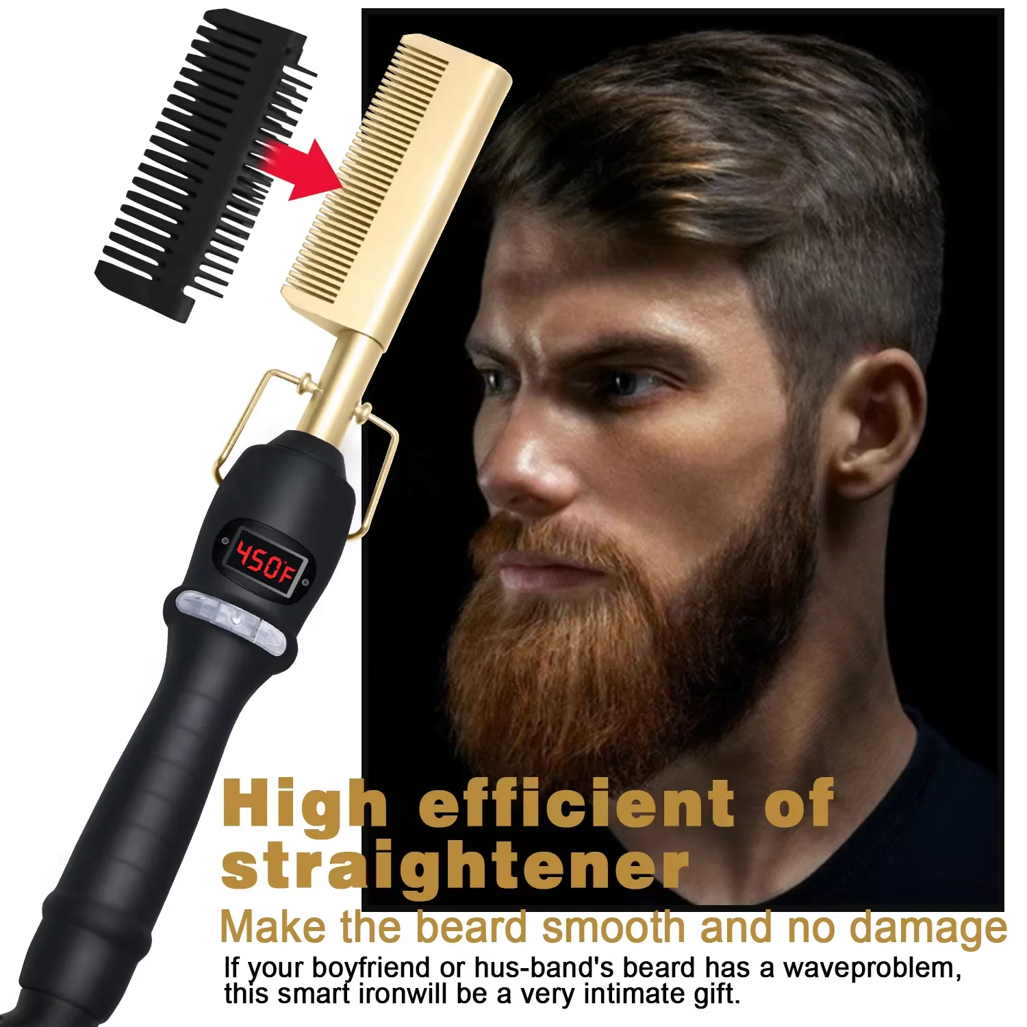 New 3 in 1 Professional Electric Hot Comb Hair Straightener With LED Display Heat Pressing Combs Rhinestone Ceramic Ltd.