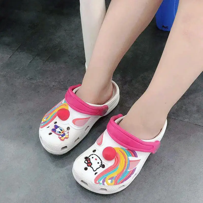 Садовые детские сабо EVA с фирменным логотипом, Мультяшные единороги, сабо, тапки, тапки, подвески, детские сабо, пляжная обувь
