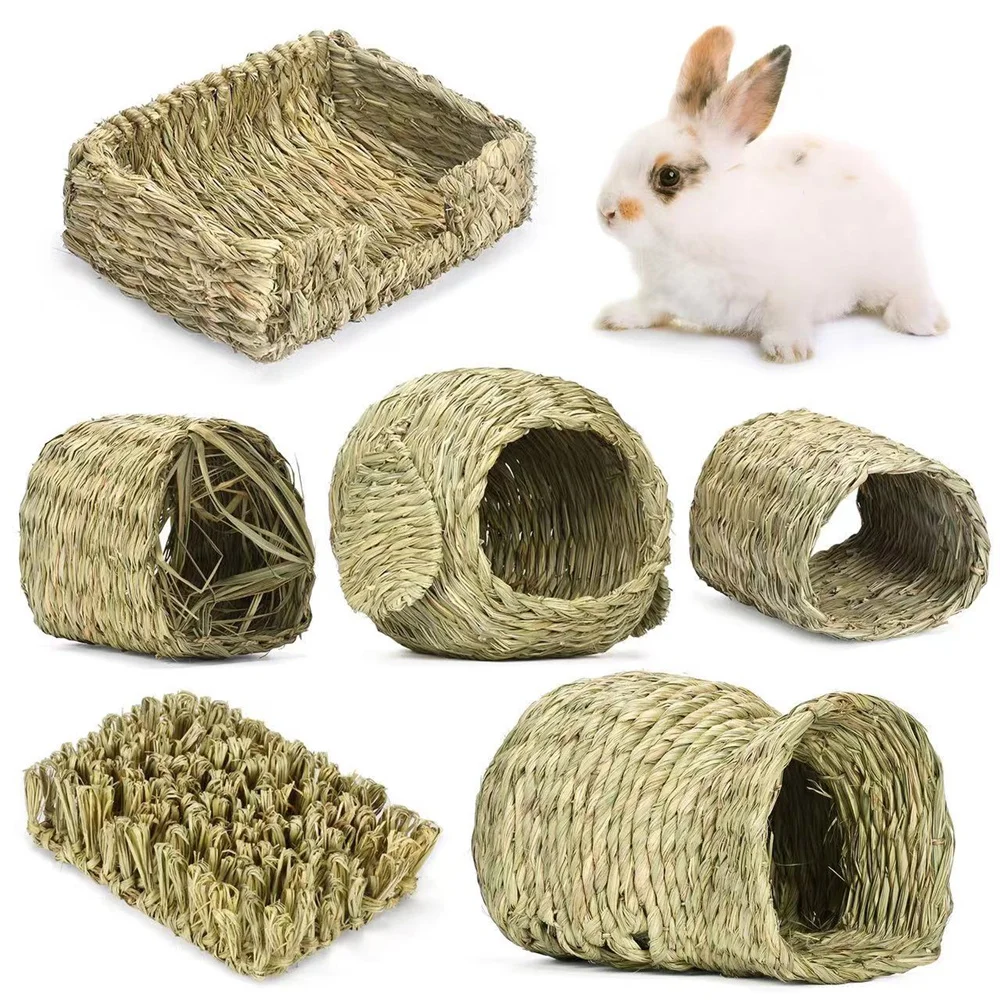 WILDMX Hamster Bunny Grass House Natural Edible Foldable Comfortable Grass Nest Rabbits Woven Pet House Chinchilla