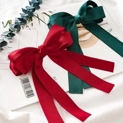 Finestyle wholesale pasador hair clips barrettes bowknot with long brocade tassel ribbon handmade hair accessories for women