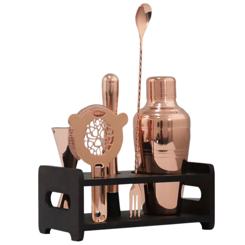 Stainless steel bartending set Bar accessories Bartending set all the basic bar tools Factory direct sales with bamboo frame