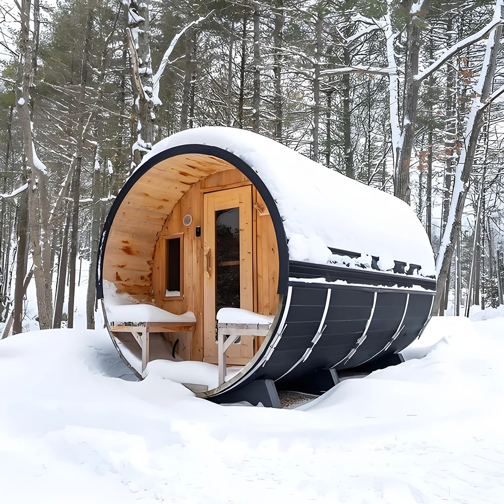 Modern 4-Person Outdoor Barrel Sauna Room Hemlock Dry Steam with 3KW Electric Heating and Far Infrared for Wet Steam Stove Use