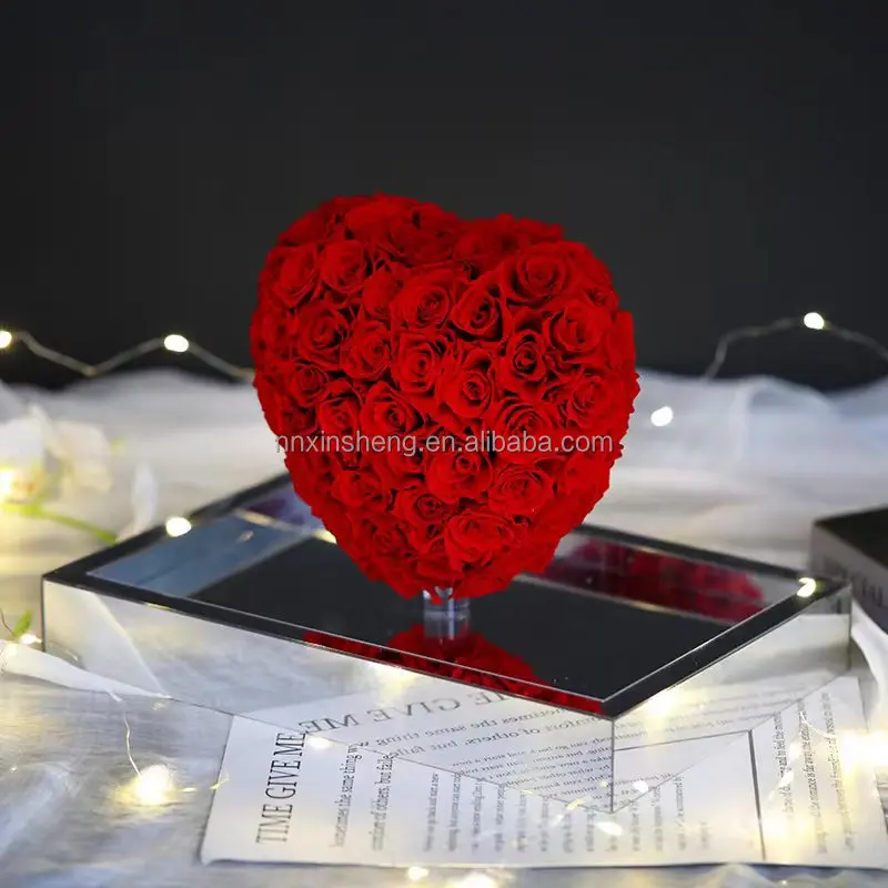 2023 romantic real rose gifts heart shape stand bouquet with preserved rose luxury mothers day and valentines forever rose gifts