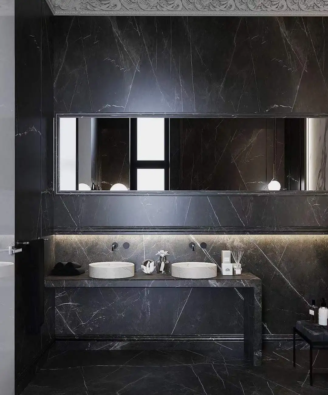 decorative Black Marquina marble stone trim molding lines skirting stones