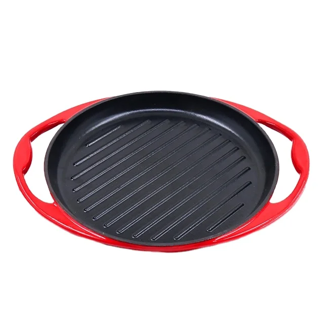Factory Supply 26CM Camping Outdoor Cookware Graphite Round Grey Pure Cast Iron Grill Griddle BBQ Plate Frying Pans