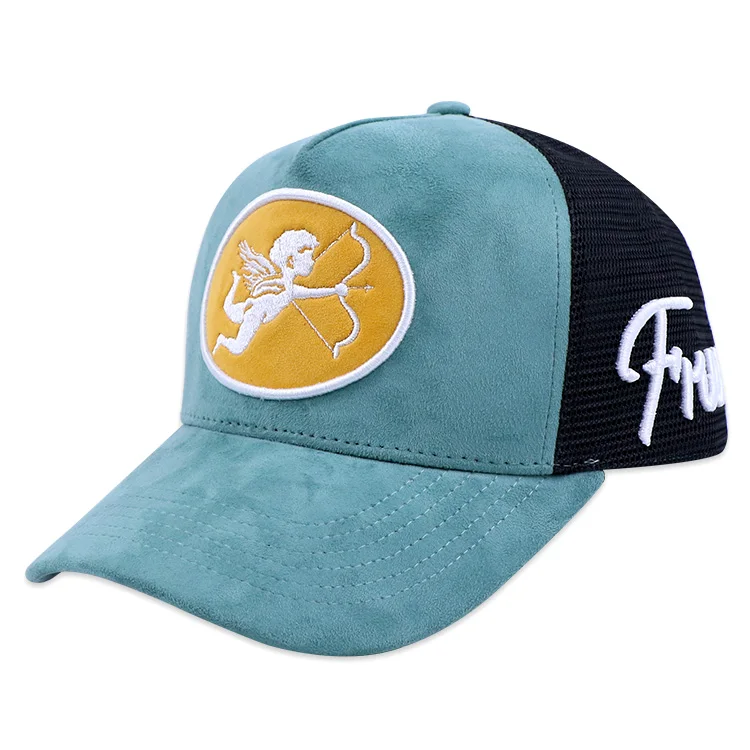 High quality men women 5 panel mesh back hats custom embroidery logo suede trucker cap hat manufacturer