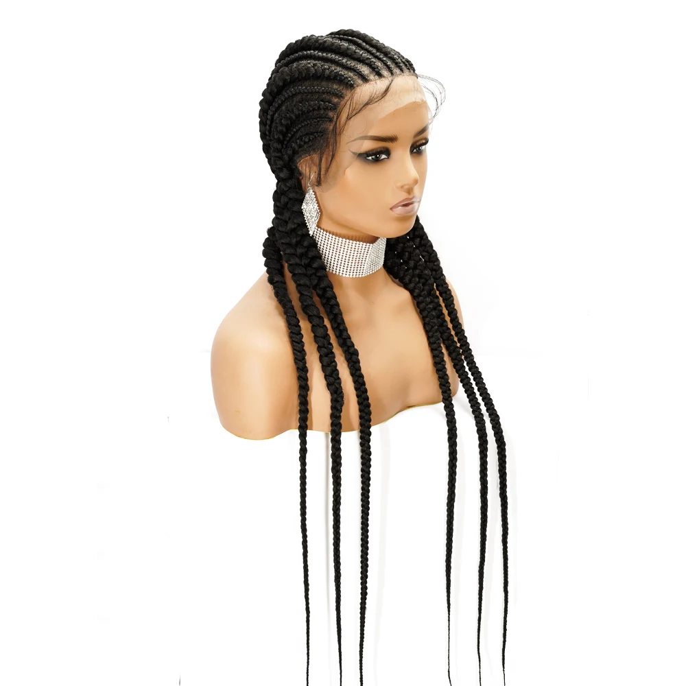 Braided Wig braided  Hair Lace Full Synthetic Wig Tresses Perruque De Cheveux Pour Femmes Noires Synthe tiques