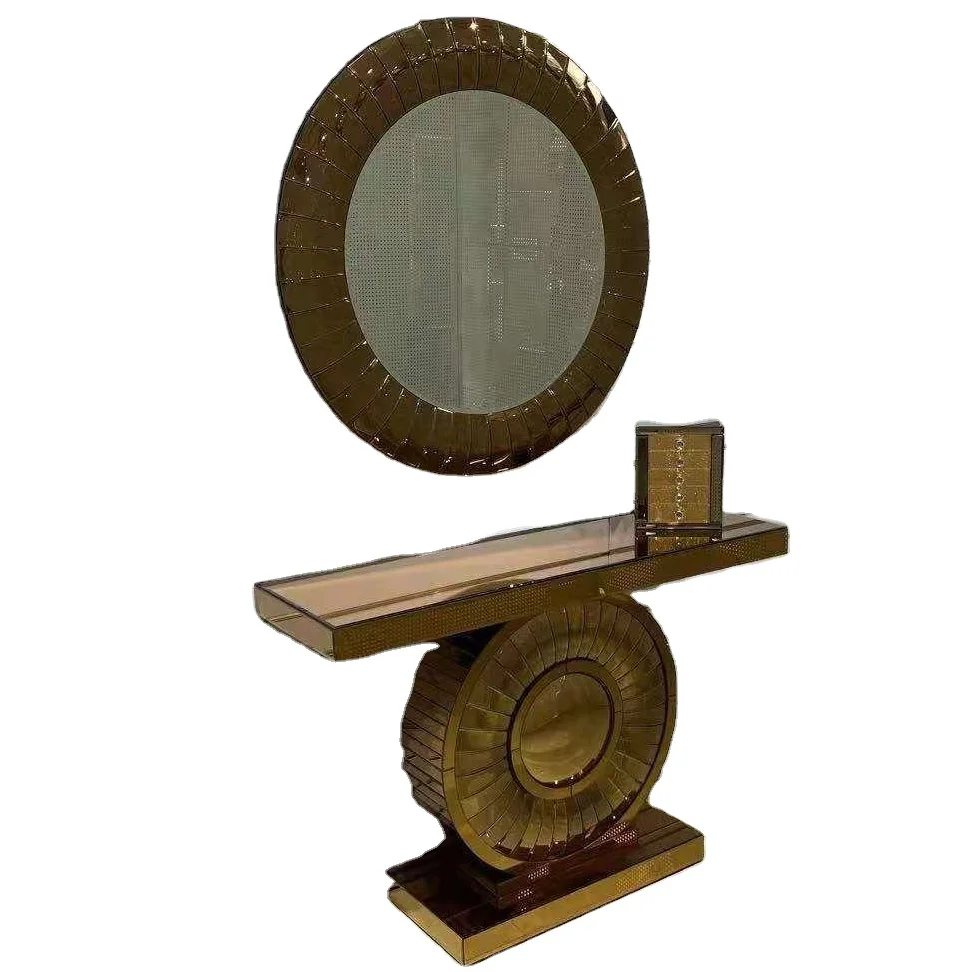 Современный Стиль Розовое золото • круглая форма • прихожей пристенный столик декоративная круглая зеркало пристенный столик с зеркалами