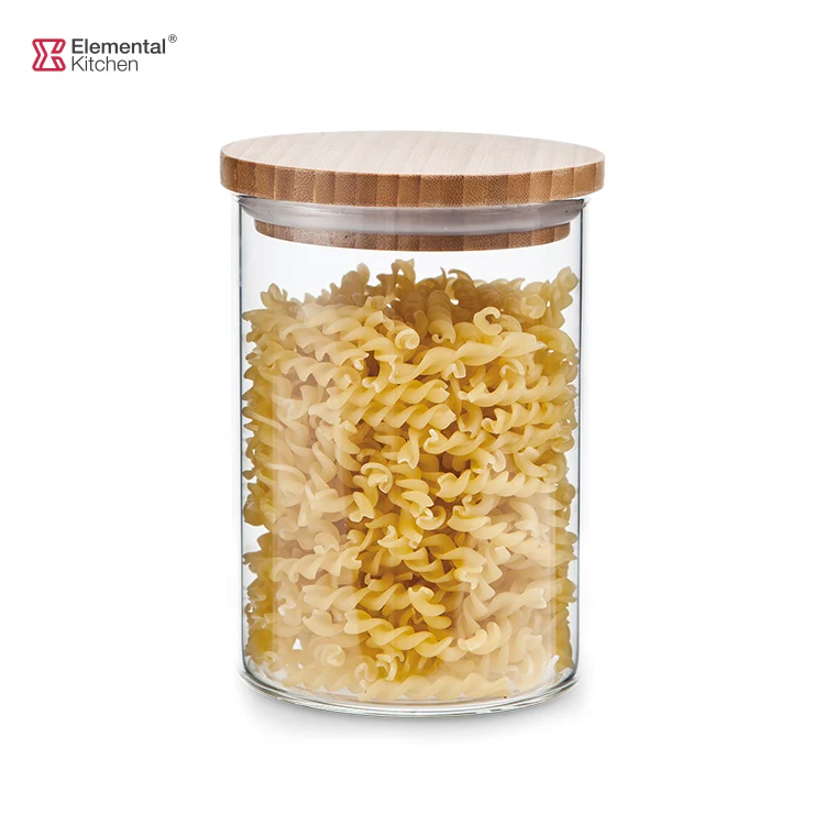 700ml Glass Kitchen Pasta Storage Jar High borosilicate glass food storage container with bambooo lid