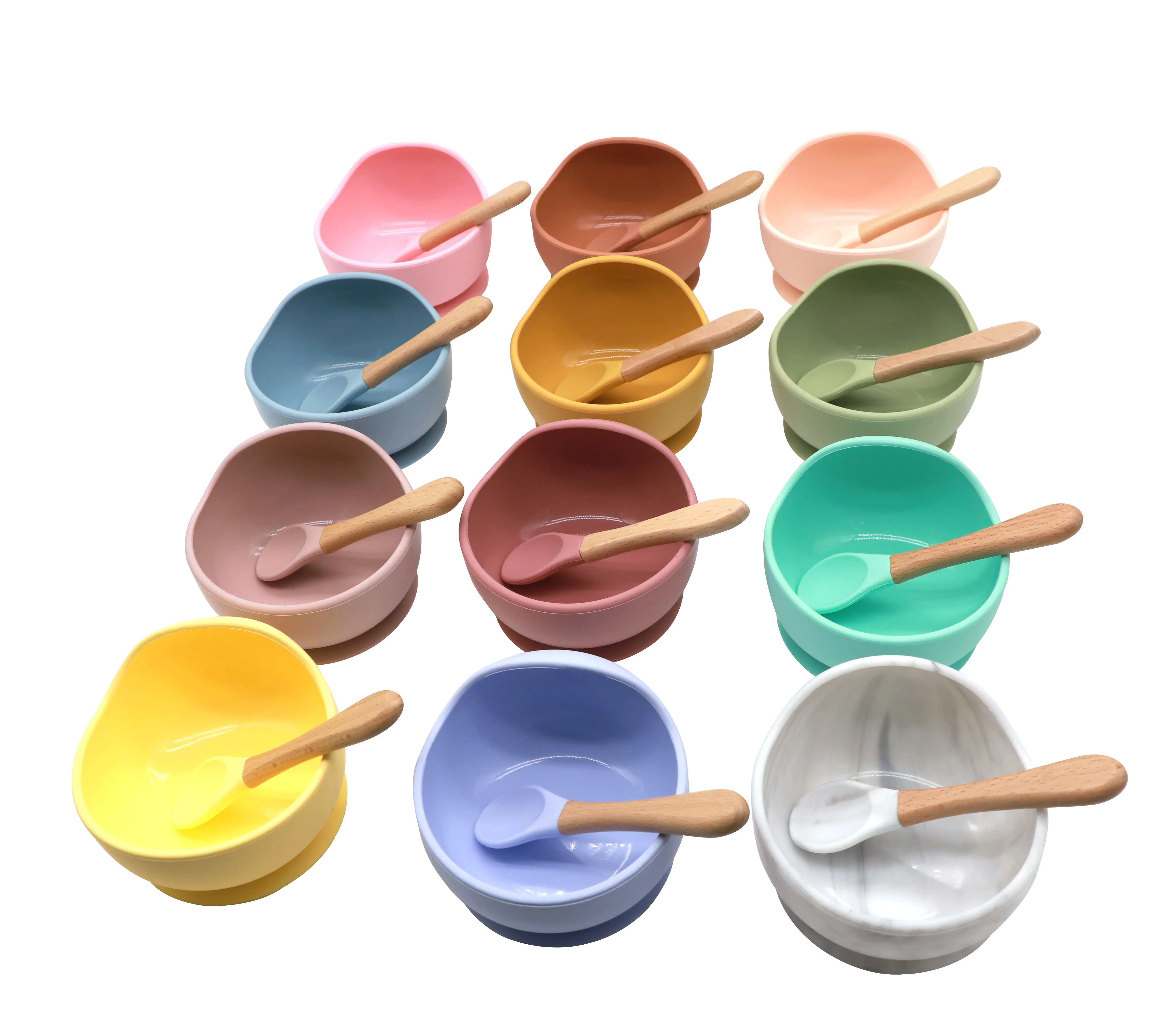 Экологичная 100% Пищевая силиконовая детская чаша, набор силиконовых чашек на присоске, детская чаша с ложкой