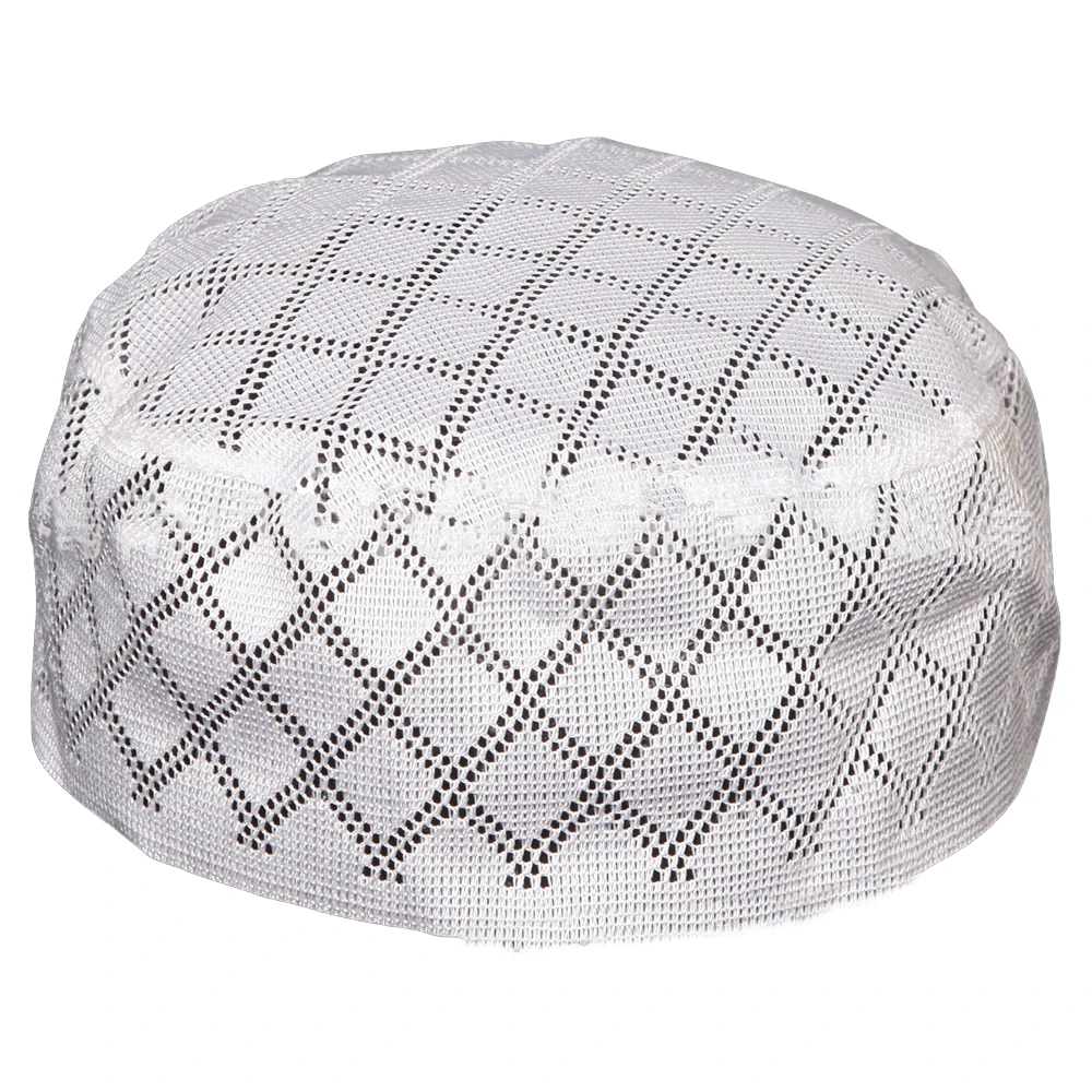 Wholesale Mesh Dome Embroidered  Arabic Dubai Malaysia White Hat For Men Net Muslim Prayer Cap