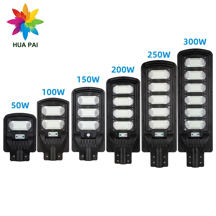 HUAPAI Commercial Public Induction Post Light 50 100 150 200 250 300 W All In One LED Solar Street Light