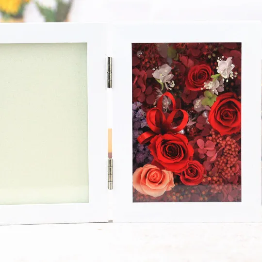 
Photo frame with preserved roses wood photo frame home decorative dried flower in wooden frame 