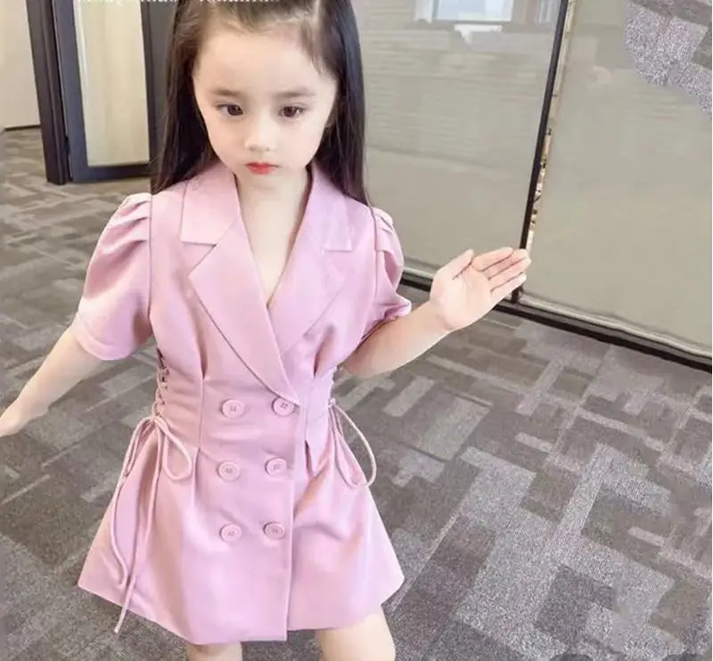 Summer style girls waist princess dress girls fashion bubble sleeve suit dress