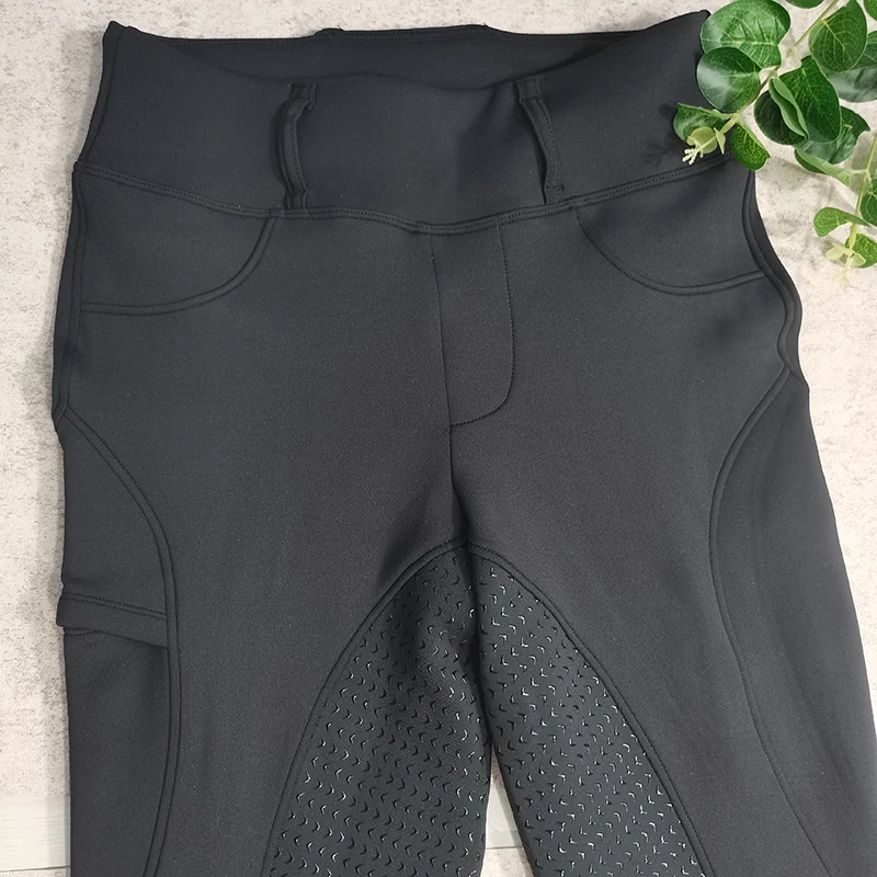 Black Belt Loop Winter Thick Fleece Polyester Horse Riding Compression Tights Equine With Pocket Equestrian Jumping Leggings