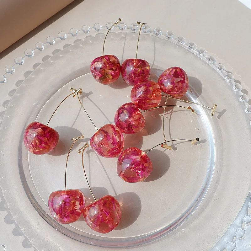 Korean cherries sweet summer small fresh fruit cherry earrings long trend simple fashion earrings