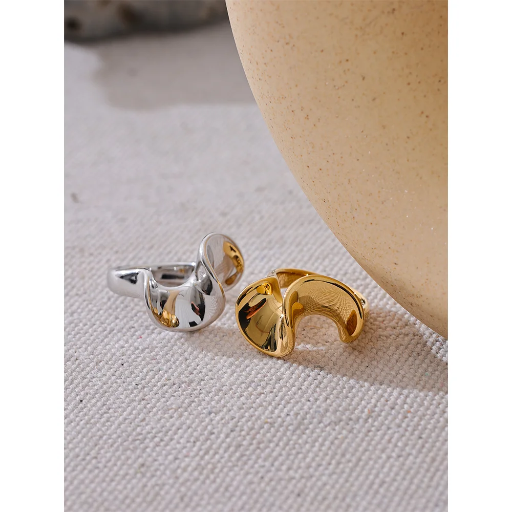 JINYOU 2883 Stylish Unique Stainless Steel Irregular Geometric Ring Personalized Smooth Metal Rust Proof Finger Jewelry