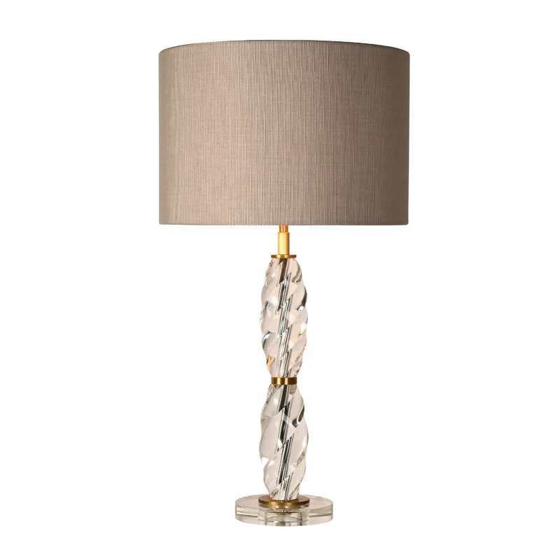 Factory Price Wholesale Custom Fabric Lampshade Led Table Light Spiral Crystal Column Table Lamp